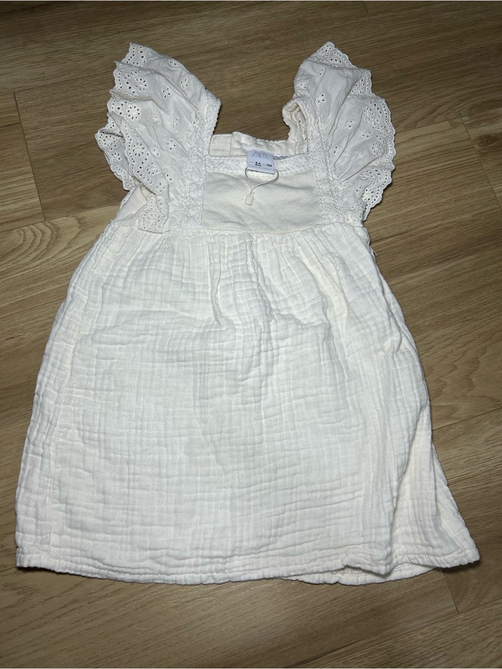 Zara Cream Eyelet Flutter Sleeve Cotton Dress